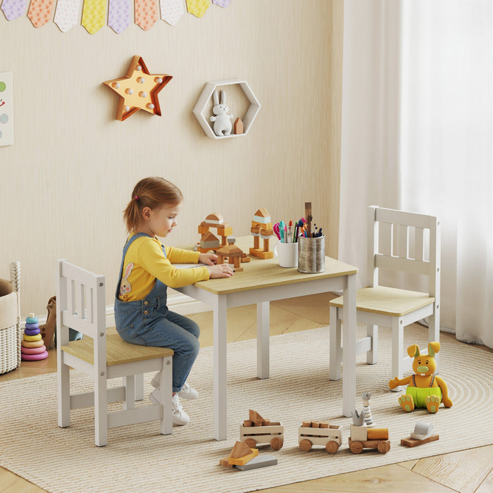 Qaba Kids Table and Chairs Set, Toddler Table and 2 Chair Set for Activity, Art, Craft, Reading, Learning, for Bedroom, Nursery, Classroom, Living Room, for 3-8 Years, Natural