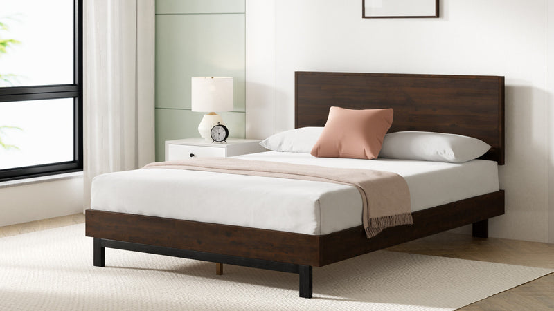 Tricia Wood Platform Bed with Headboard in Dark Brown - King Size