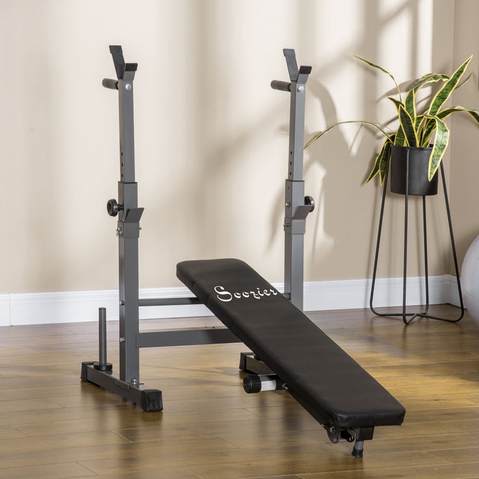 Soozier Adjustable Weight Bench, Foldable Bench Press With Barbell Rack And Dip Station For Home Gym, Strength Training Multiuse Workout Bench, Black And Grey