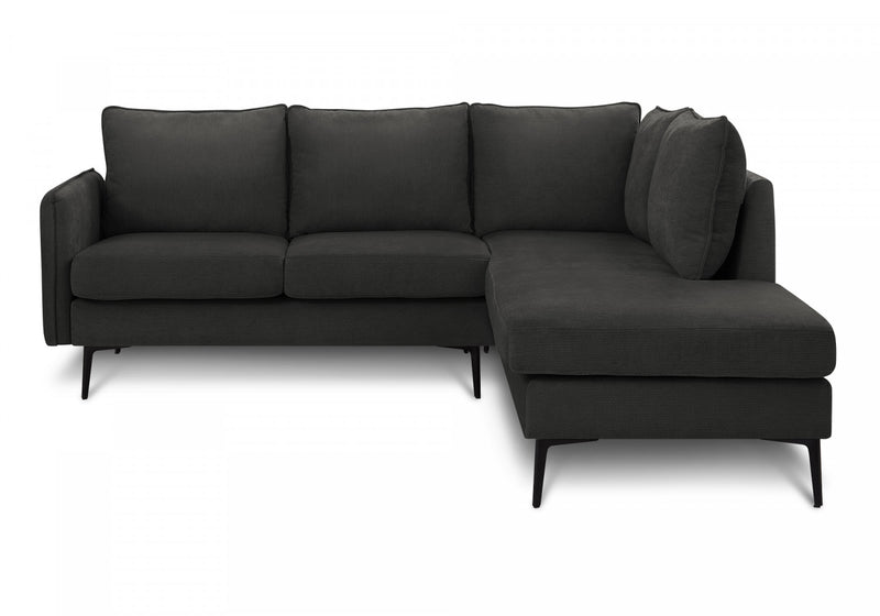 Upholstered Sofa Sectional, 86\" Wide, Black Fabric, Black Metal Legs Sectional