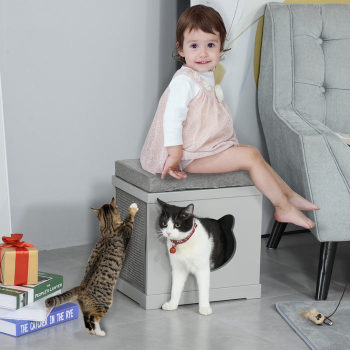 Pawhut Indoor Cat Bed With Soft Padded Cushions, Cute Coverd Cat Cube House With 2 Exterior Scratching Boards, Cat Cave For Kittens Small Cats, Grey