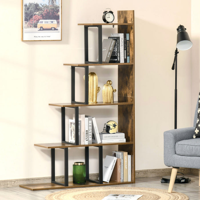HOMCOM 5-Tier Ladder Shelf Display Plant Stand Home Office Rusty Brown