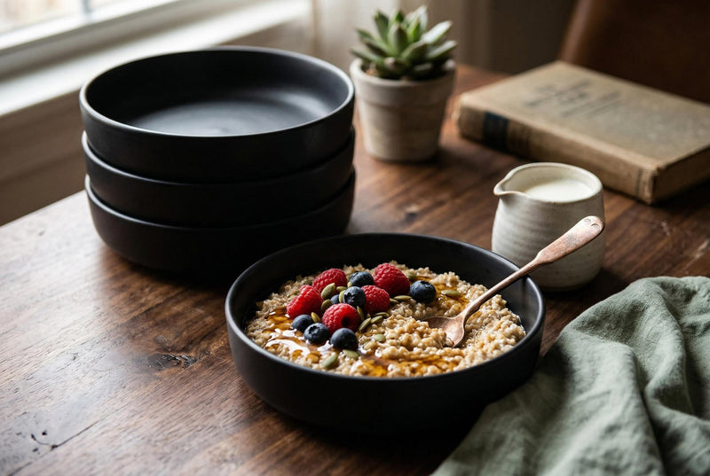 S&CO Gourmet Lisbon Set of 4 Black Stoneware Pasta Bowls