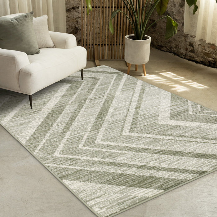Florence Green White Distressed Chevron Design Rug, 7'9\" x 10'6\" Indoor Area Rug