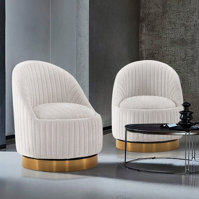 Leela Modern Chenille Swivel Lounge Chair in Cream - Set of 2 Accent Chair