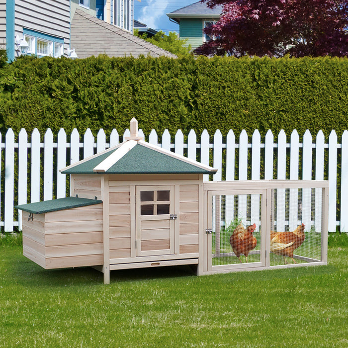Pawhut 77\" Chicken Coop Hen House Rabbit Hutch Poultry Cage Pen Outdoor Backyard With Nesting Box Run Natural