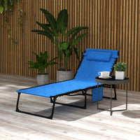 Outsunny Folding Chaise Lounge, Padded Reclining Tanning Chair, Blue