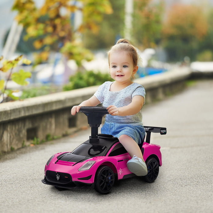 Qaba Maserati Gt2 Licensed Sit To Stand Baby Car, Ride On Toy For Toddlers, Kids Sliding Car Style With Under Seat Storage, Led Headlights Music Mp3, For 18-60 Months, Pink