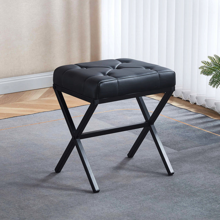 Liam Accent Stool with Tufted Cushion and Metal Legs,Black Accent Chair