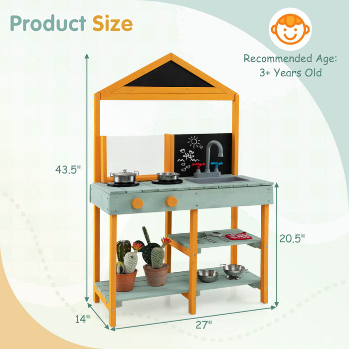 Costway Kids Kitchen Playset Outdoor Mud Kitchen With Root Viewer Planter Removable Sink