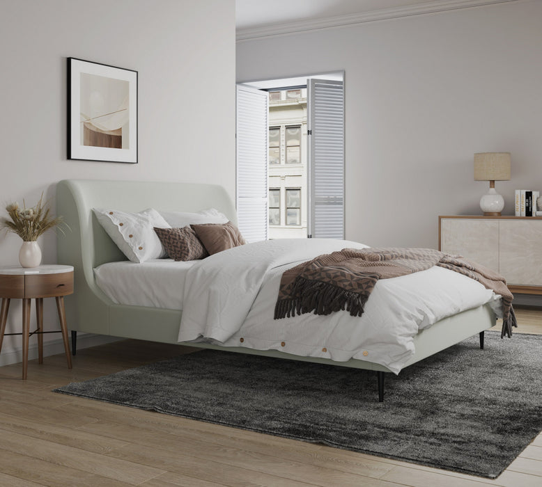 Heather Mid-Century Modern Velvet Upholstered Full Bed in Cream and Black