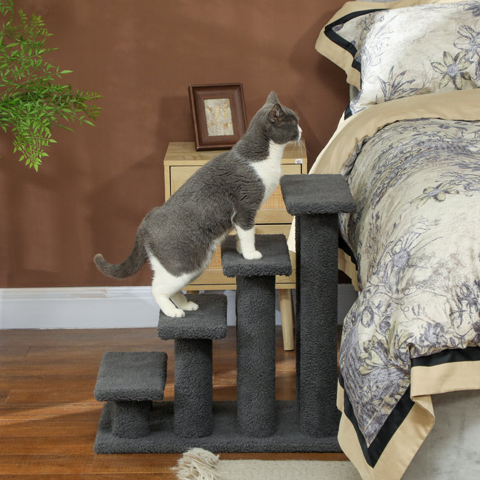 Pawhut 4-step Multi-level Carpeted Cat Scratching Post Pet Stairs, Dark Grey