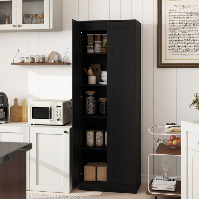 HOMCOM 5-Tier Storage Cabinet with Shelves, Kitchen Pantry Cabinet, Black