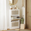 HOMCOM Rattan Shoe Storage Cabinet Organizer with 3 Flip Drawers