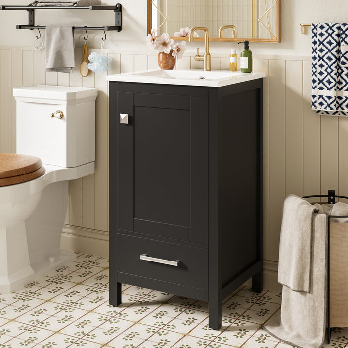 Wayne 18 Inch Compact Modern Bathroom Vanity with Ceramic Sink, Black