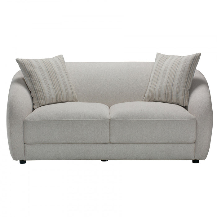 Isla 70 in. Boucle Loveseat with Rounded Barrel Arms and Accent Pillows - Cream