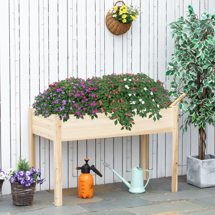 Outsunny 46'' X 24'' Raised Garden Bed, Wooden Elevated Planter Box With Non-woven Liner For Vegetable, Flower, Herb In Patio, Backyard, Balcony
