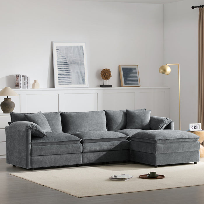 Nimbus 103 Inch Chenille Modular Sectional Sofa with Ottoman and Double Cushions, Dark Gray