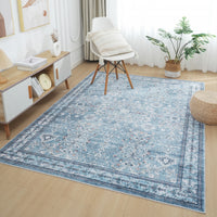 Aqua Green Flora Washable Non-slip Low Pile Area Rug 8'x10' 