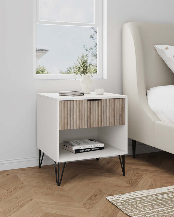 Dumbo Modern 20\" Fluted Nightstand in Rustic Gray and White (1-Drawer)