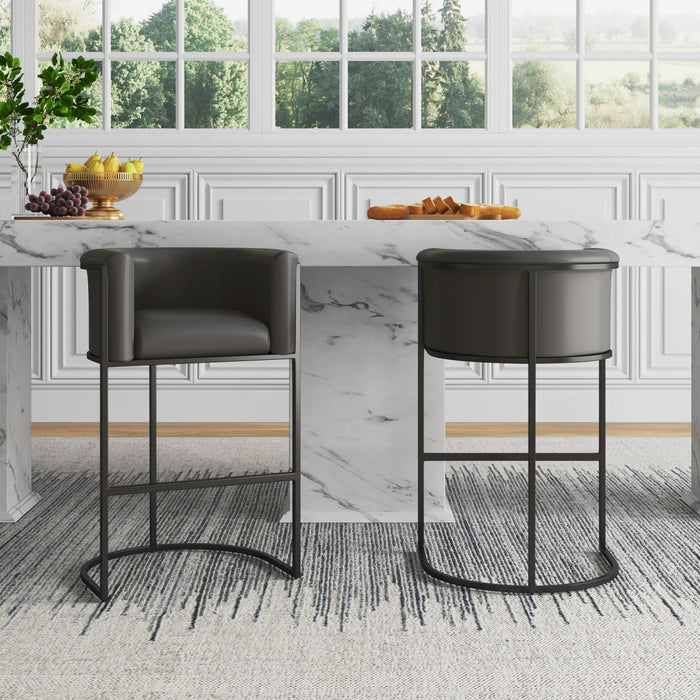 Cosmopolitan Mid-Century Modern Metal Upholstered Barstool in Graphite - Set of 3 Bar Stool