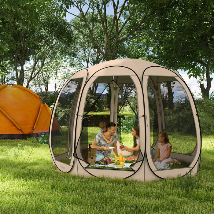 Outsunny 11' X 11.5' Screen Tent, Pop Up Gazebo With 2 Doors, Beige
