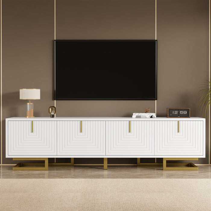 Aspect 63 Inch TV Stand with Textured Doors and Gold Legs, White