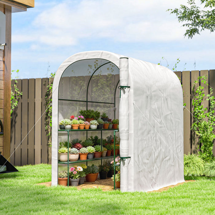 Outsunny Walk-in Mini Greenhouse Outdoor Greenhouse with Shelves, White