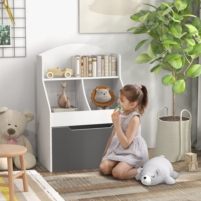 Qaba Kids Bookshelf, 3 Tier Bookcase, Toy Storage Organizer With Drawer, 2 Storage Compartment, For Nursery, Playroom, Bedroom, Classroom, White