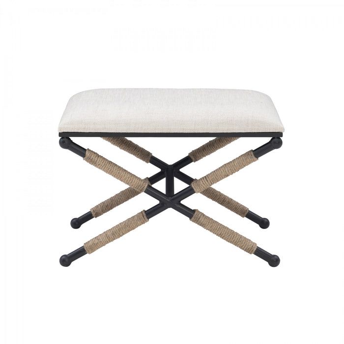 Ashburn Campaign Linen-Look Fabric Ottoman - Black