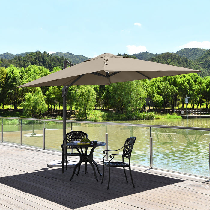Costway 10x10 ft Patio Offset Cantilever Umbrella Aluminum 360° Rotation Tilt Coffee