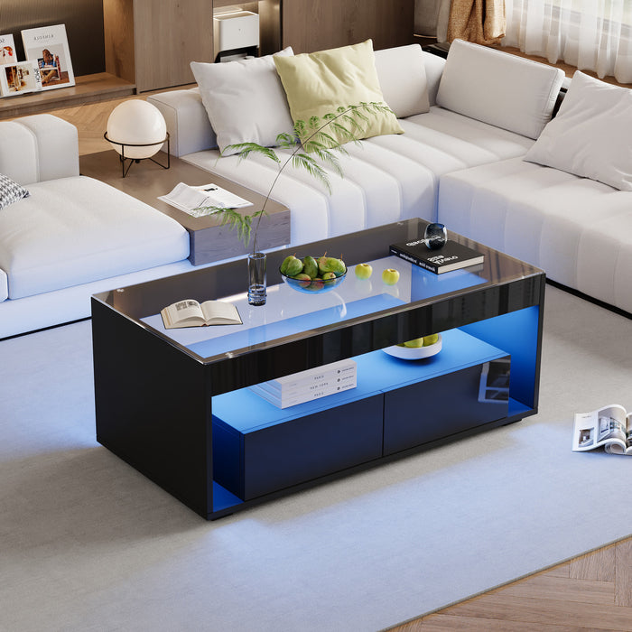 Emily Coffee Table with LED Lights and Open Storage,Black