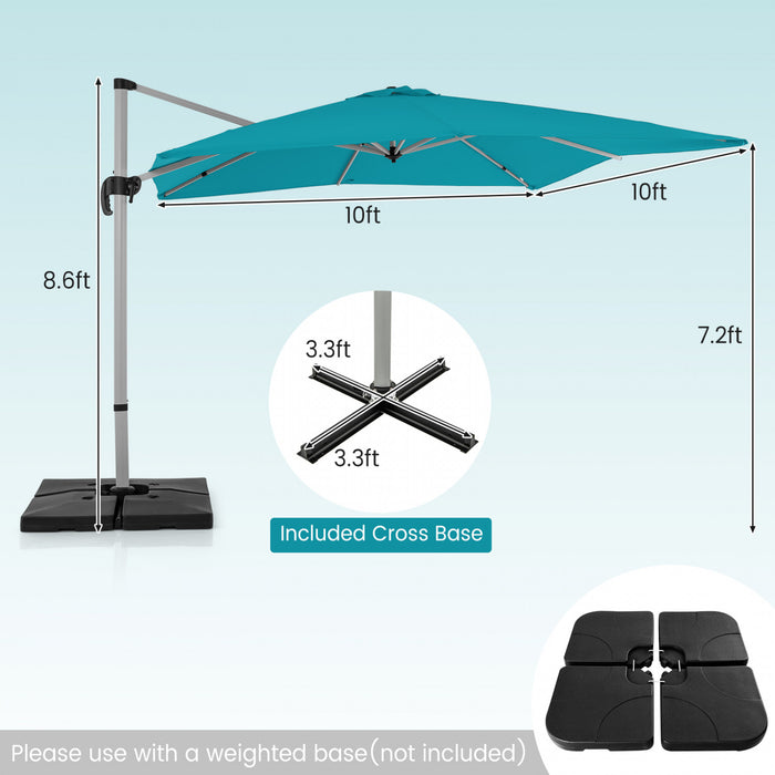 Costway 10 FT Patio Cantilever Umbrella Outdoor Aluminum Hanging Offset Umbrella w/ 360° Rotation Blue