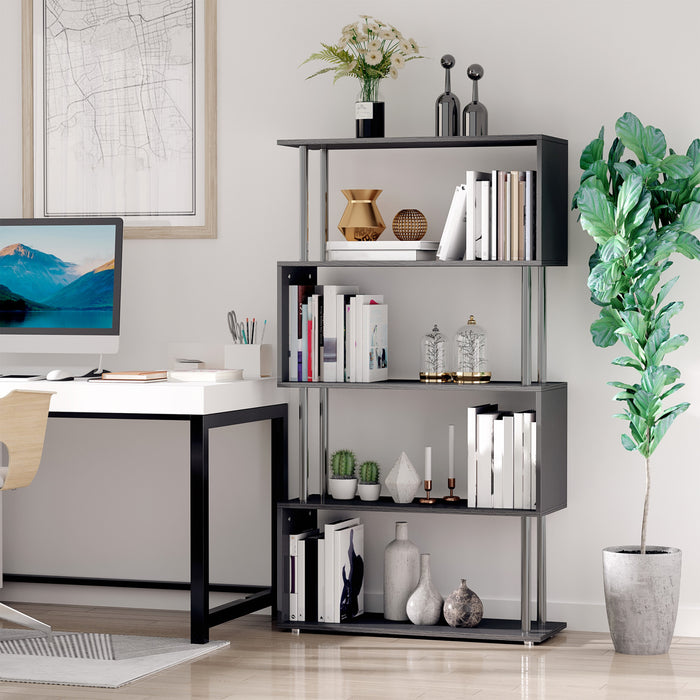 HOMCOM 5-Tiers Bookcase Z-Shape Storage Bookshelf Display with Metal Frame