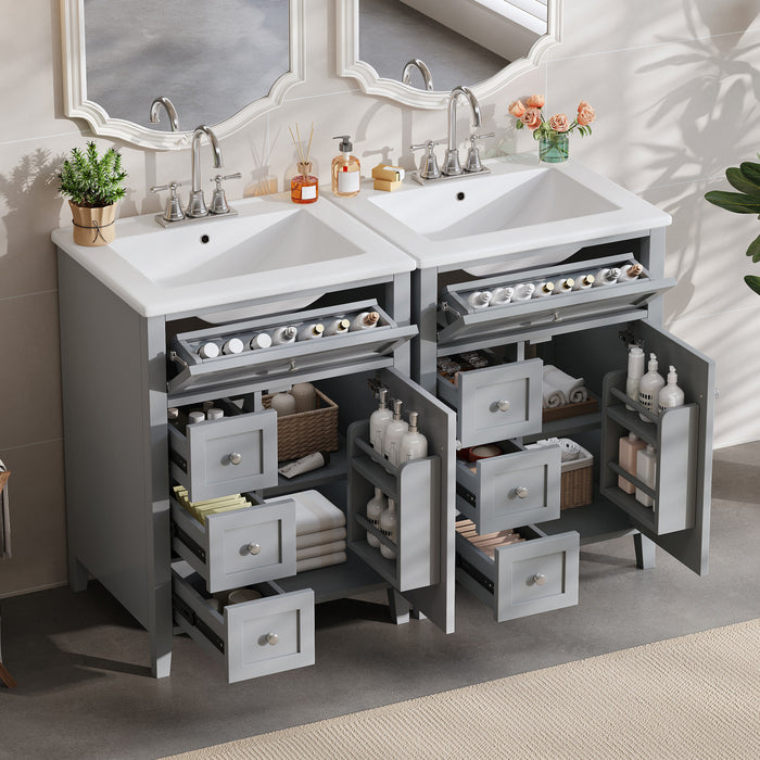 Aura 48 Inch Double Sink Vanity Combo with Drawers and Cabinet, Gray