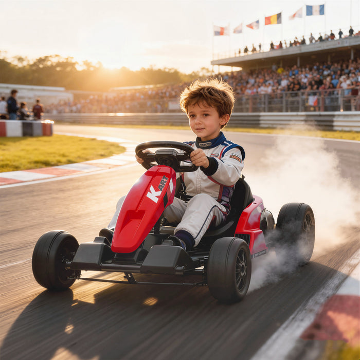 Qaba Electric Go Kart, 24V 9Ah Big Battery, Kids Drift Kart with Dual 150W Motors, Adjustable Seat & 11.2MPH High Speed, Slow Start, 5-Point Harness, for 6-12 Years, Red
