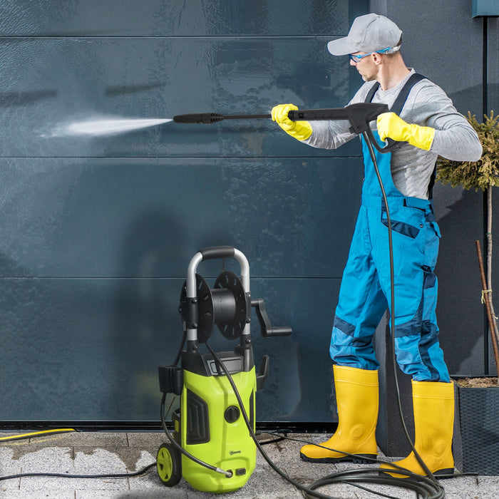 Outsunny Electric Pressure Washer, 1800W High Pressure Washer with 20 ft Outlet Hose, Adjustable Nozzle, 1.9GPM Power Washer with Hose Reel, Steel Handle for Home Patio, Green