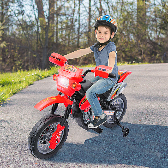 Aosom 6v Electric Kids Powered Ride-On Motorcycle Powered Dirt Bike Battery Scooter With Training Wheels, Red