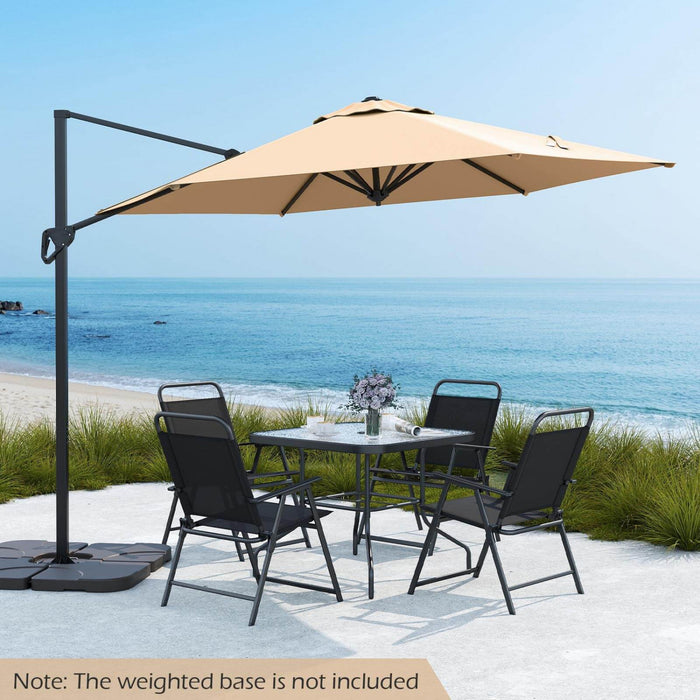 Costway 9 FT Patio Cantilever Umbrella with Sun-Protective Canopy, Top Air Vent Cross Base Beige