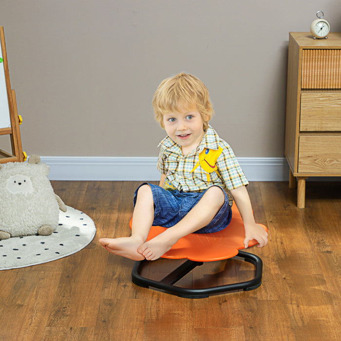 Qaba Kids Swivel Chair, Flower-Shaped Sensory Spinning Chair for Training Body Coordination, Non-Slip Sit and Spin Wobble Stool for Kids Aged 3-6, Orange
