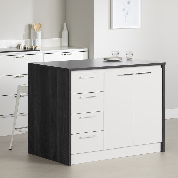 Myro Kitchen Island with Storage Gray Oak and White - South Shore Kitchen Storage