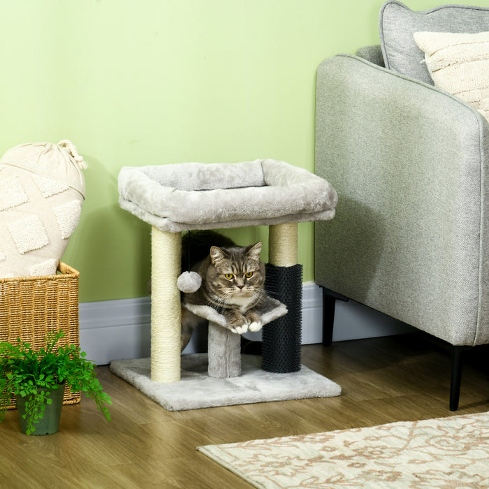 Pawhut 19\" Cat Tree, Small Cat Tower Condo With Sisal Scratching Post, Kitten Activity Centre With Bed, Self Groomer, Perch, Dangling Ball, Grey
