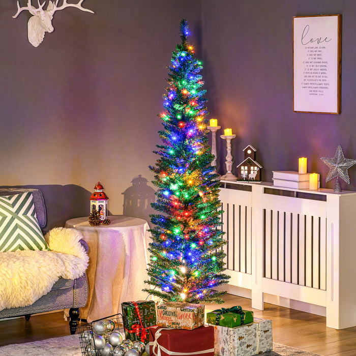 Homcom 6' Pencil Artificial Christmas Tree With Colourful Led Lights