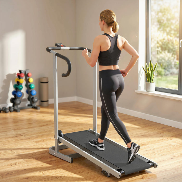 Soozier Walking Pad Treadmill with 16.5% Incline, Non-Electric Foldable Treadmill with LCD Monitor and Handle Bar, Supports 264LBS, Portable Walking Pad for Home Small Spaces