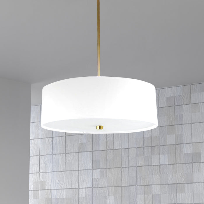 Dainolite Everly 4 Light Pendant Aged Brass Finish White Shade Lamp