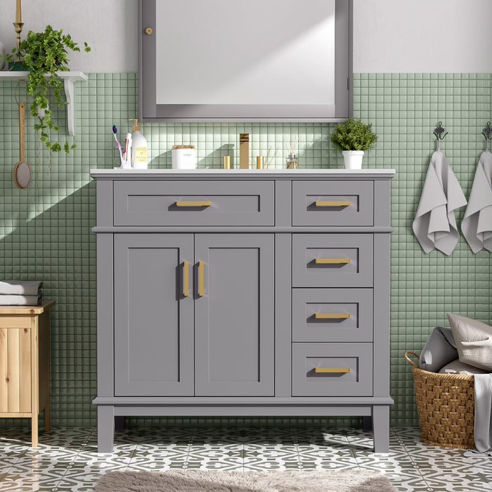 Ethan Solid Wood Bathroom Vanity with Ceramic Sink and Smart Storage, Grey