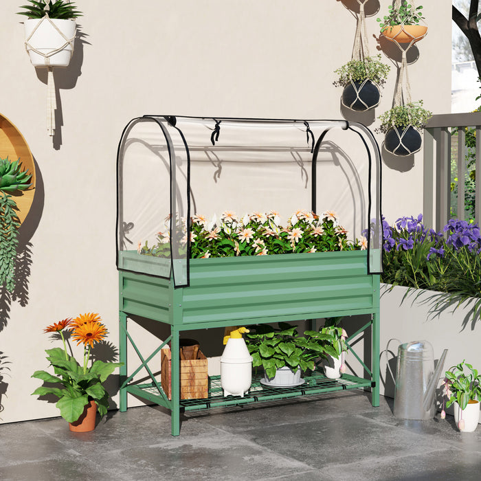 Outsunny Metal Raised Garden Bed with Cover, Green