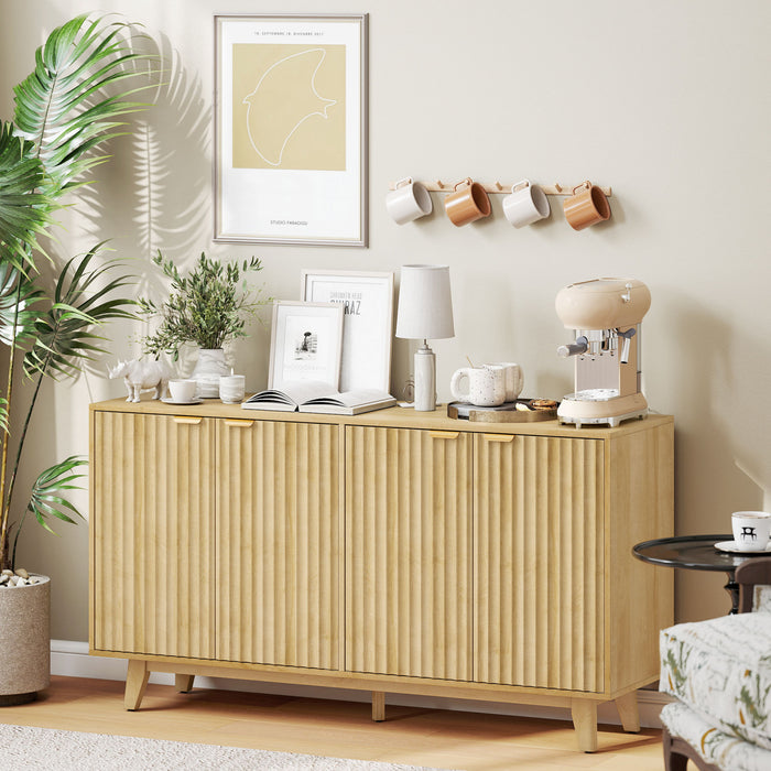 55\" Modern Sideboard Buffet Cabinet with Fluted Doors Wood Legs Nature Wood