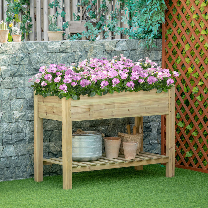 Outsunny 45\" X 22\" X 33\" Elevated Planter Box With Legs And Storage Shelf, Raised Garden Bed, Elevated Wooden Planter Box, Gardening Standing Growing Bed For Backyard, Patio, Balcony