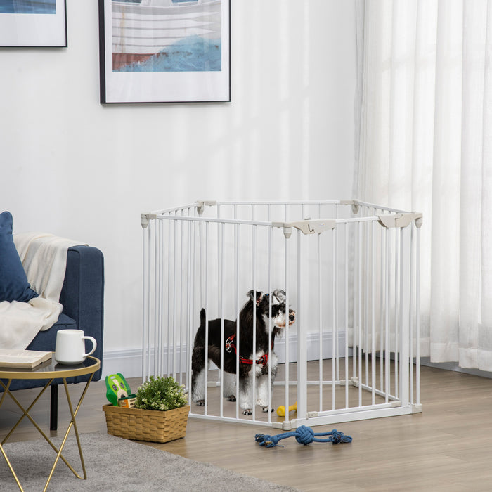Pawhut Dog Playpen Indoor, Foldable Pet Fence Puppy Pen For Small Medium Dogs With Door, 5 Panels, 29 Inch Tall, For Stairway, Doorway, Hallway, White